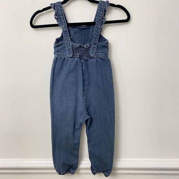 Hannah Anderson Rainbow Heart Denim Jumpsuit Ruffle Sleeveless Romper Girls 3T - Picture 3 of 12
